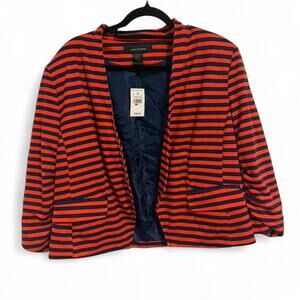 Ashley Stewart red & navy striped blazer with runched sleevss Size 12 NWT
